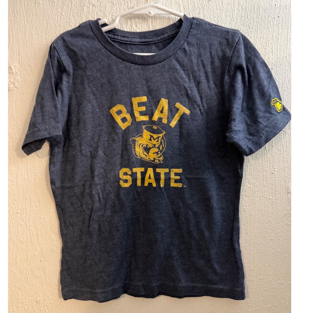 The Mitten State Michigan Wolverines Beat State Navy Blue Tee Boys Size 5 XS